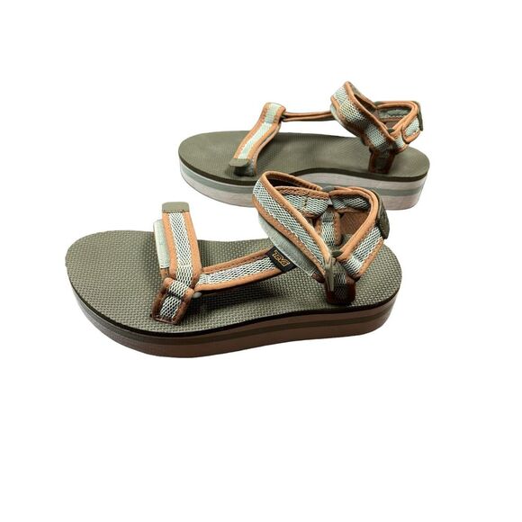 Women's Teva Sandals Size Universal Mesh 10 Green & Brown Platform 1102451 EUC - Picture 8 of 10